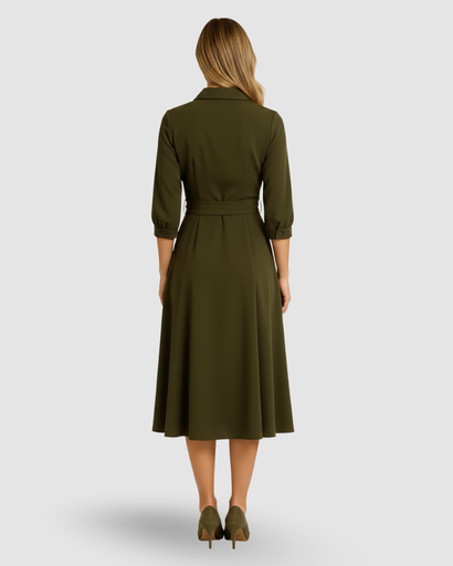 A-line midi dress with a shirt collar and belted waist with pockets 4