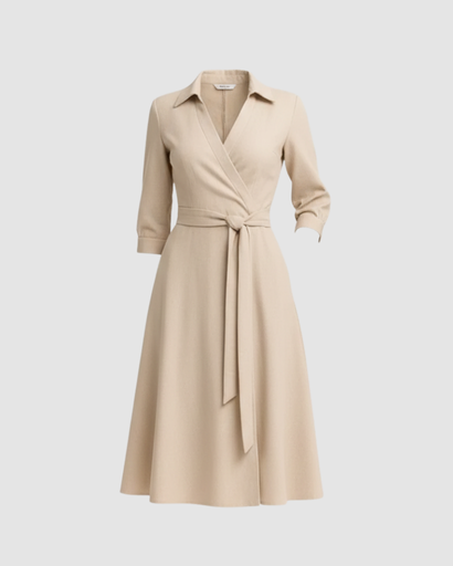 A-line midi dress with a shirt collar and belted waist with pockets 5