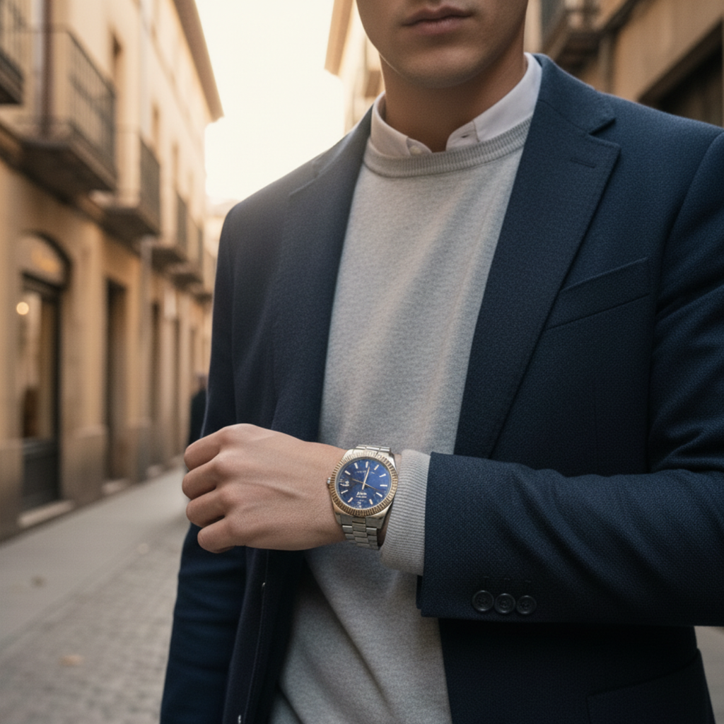 Men’s Stainless Steel Watch | Quartz Movement, Calendar Dial & Classic Bracelet Design