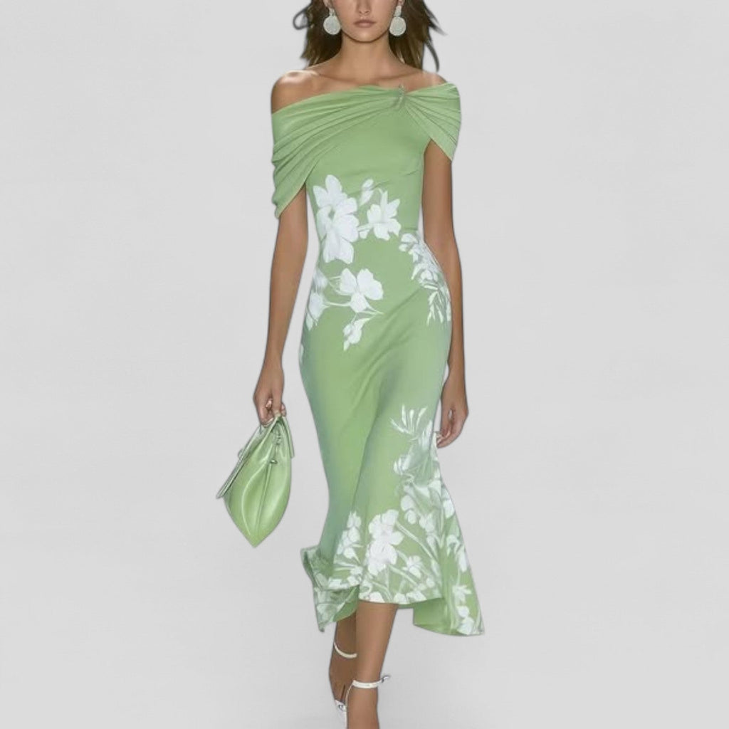 Aurelie | Elegant Off-Shoulder Floral Midi Dress Women Summer 0