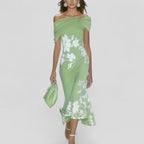 Aurelie | Elegant Off-Shoulder Floral Midi Dress Women Summer 0