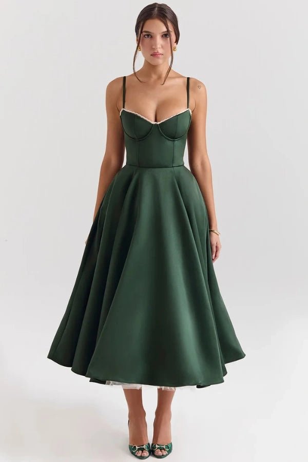 Sweetheart Midi Dress | Structured Flared Skirt, Delicate Straps & Elegant Occasion Style