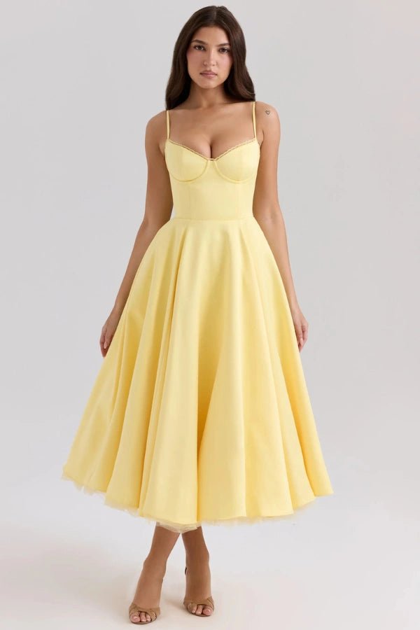 Sweetheart Midi Dress | Structured Flared Skirt, Delicate Straps & Elegant Occasion Style