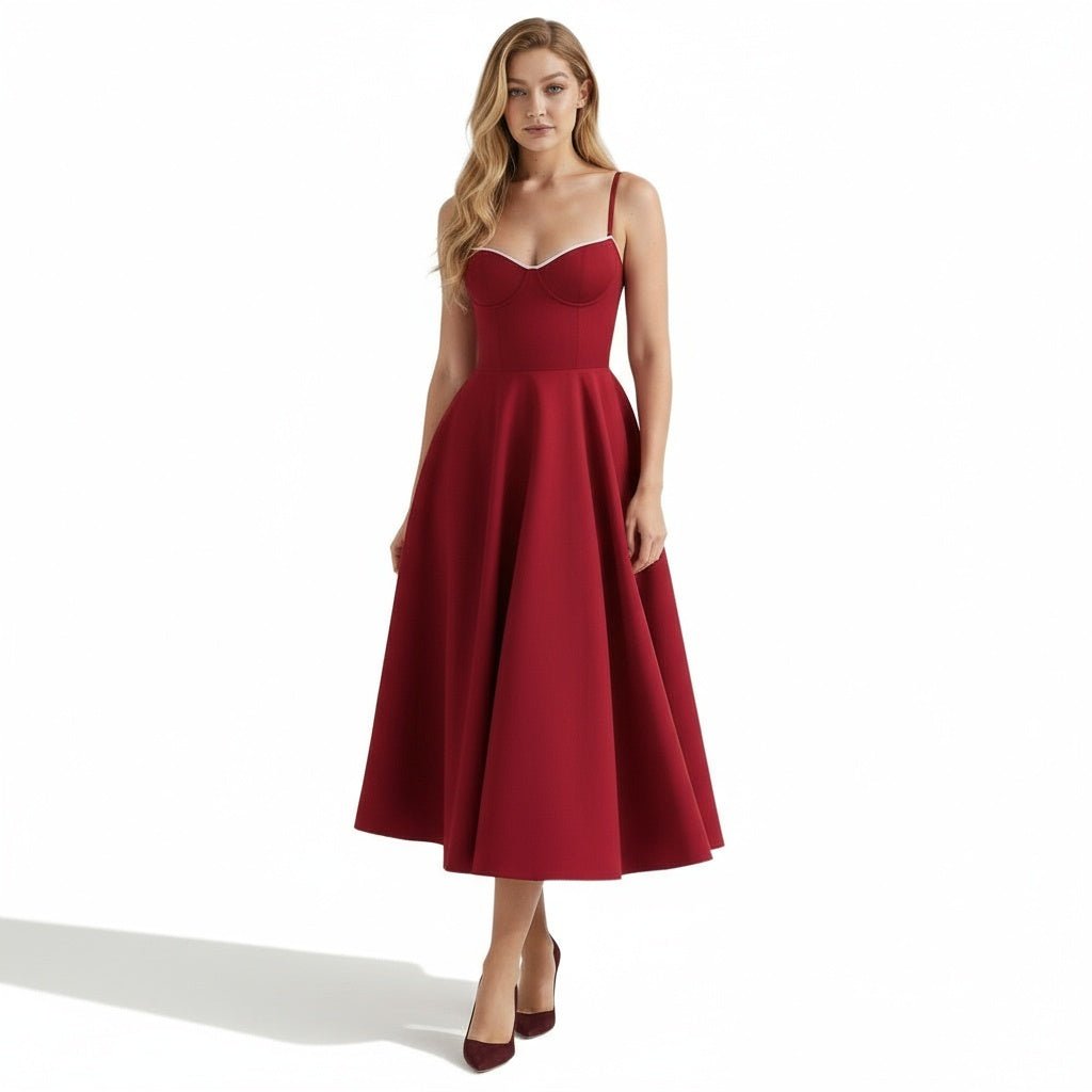 Sweetheart Midi Dress | Structured Flared Skirt, Delicate Straps & Elegant Occasion Style