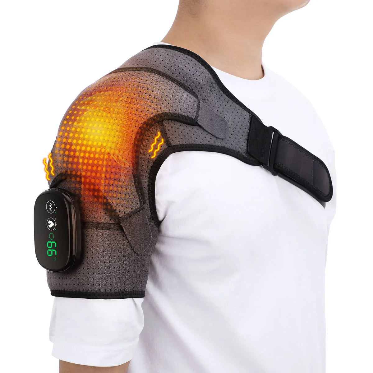 Beheizte Schulterstütze mit Vibration, LED-Anzeige, wiederaufladbar, für Schultern und Gelenke 10