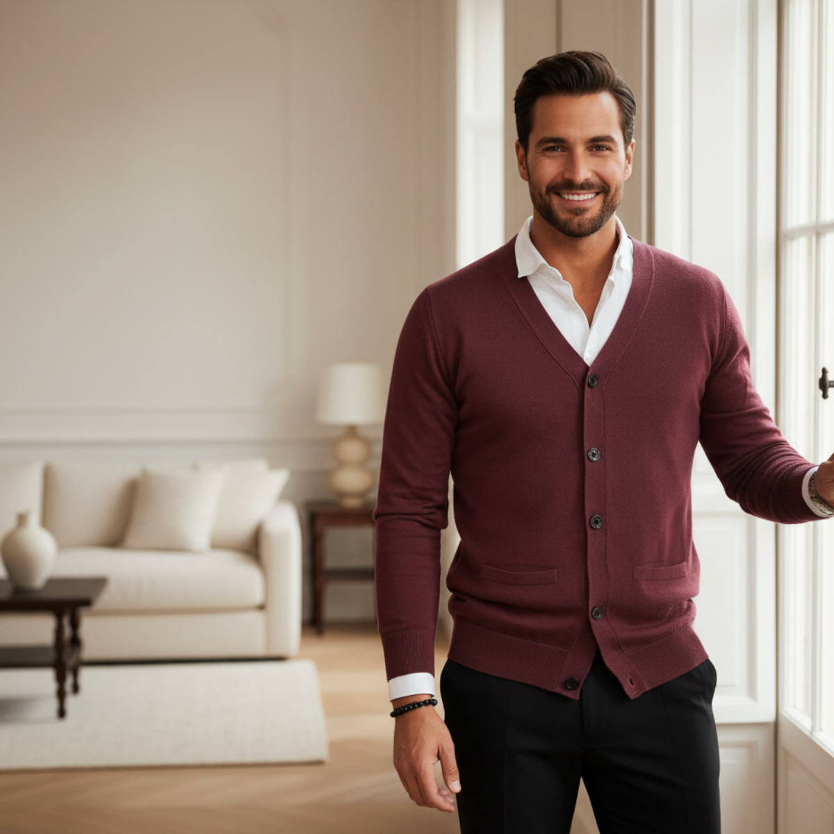 Button-Front V-Neck Knit Cardigan | Versatile Everyday Men's Style Knitwear