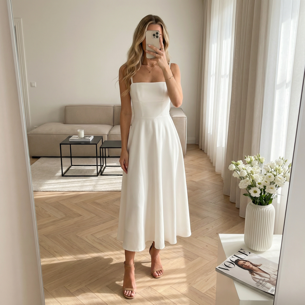 Celeste | Elegant Women Wedding Guest Square Neck Midi Dress 1