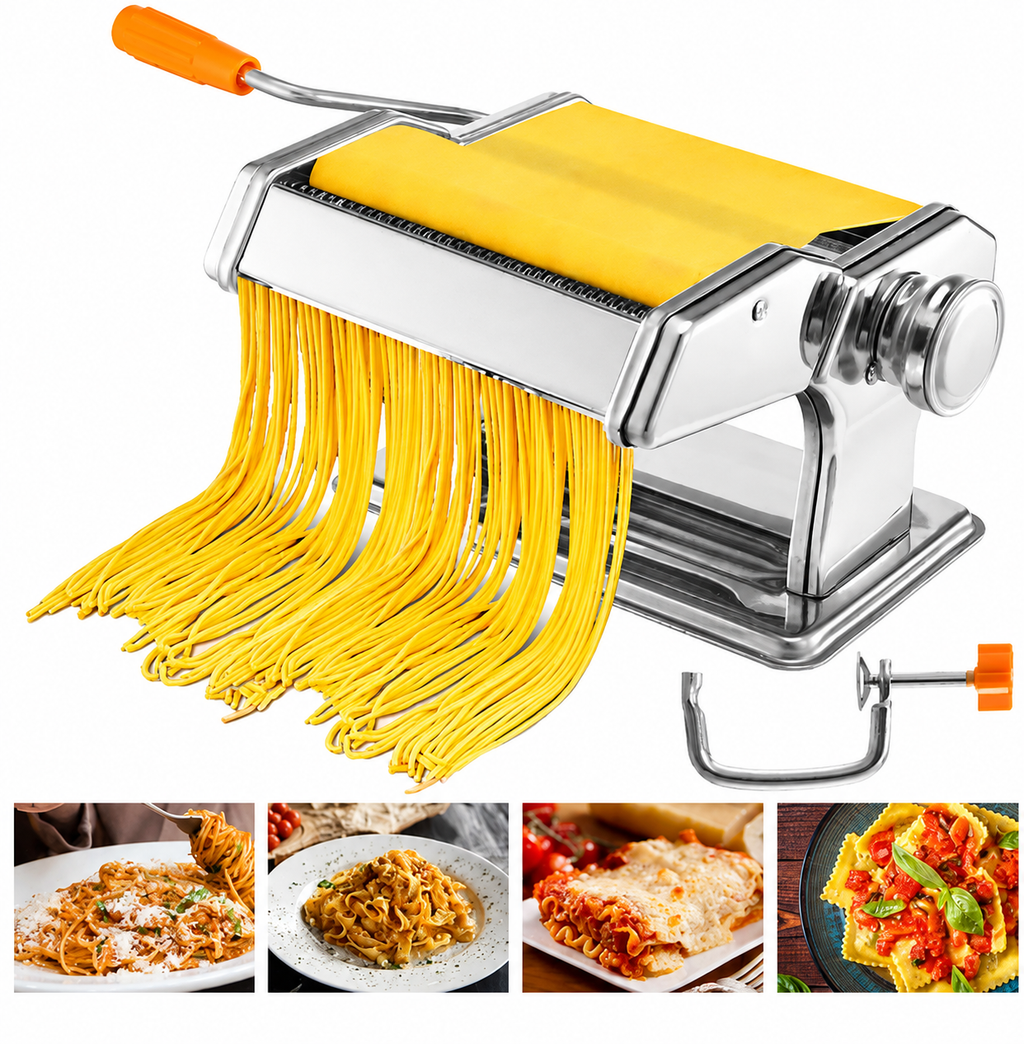 Pasta Maker – Manual Stainless Steel Pasta Machine with 6 Thickness Settings and Dual Cutter