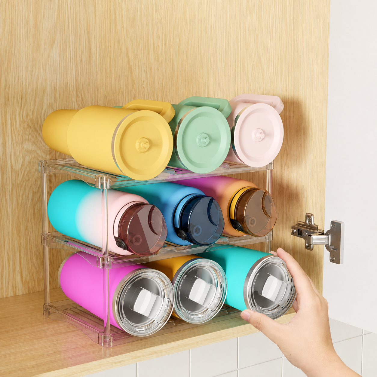 Water Bottle Organizer – 9-Bottle Cabinet Storage Rack for 40 oz Tumblers