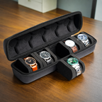Watch Travel Case – 5-Slot Hard Shell Watch Storage Box with Removable Cushions
