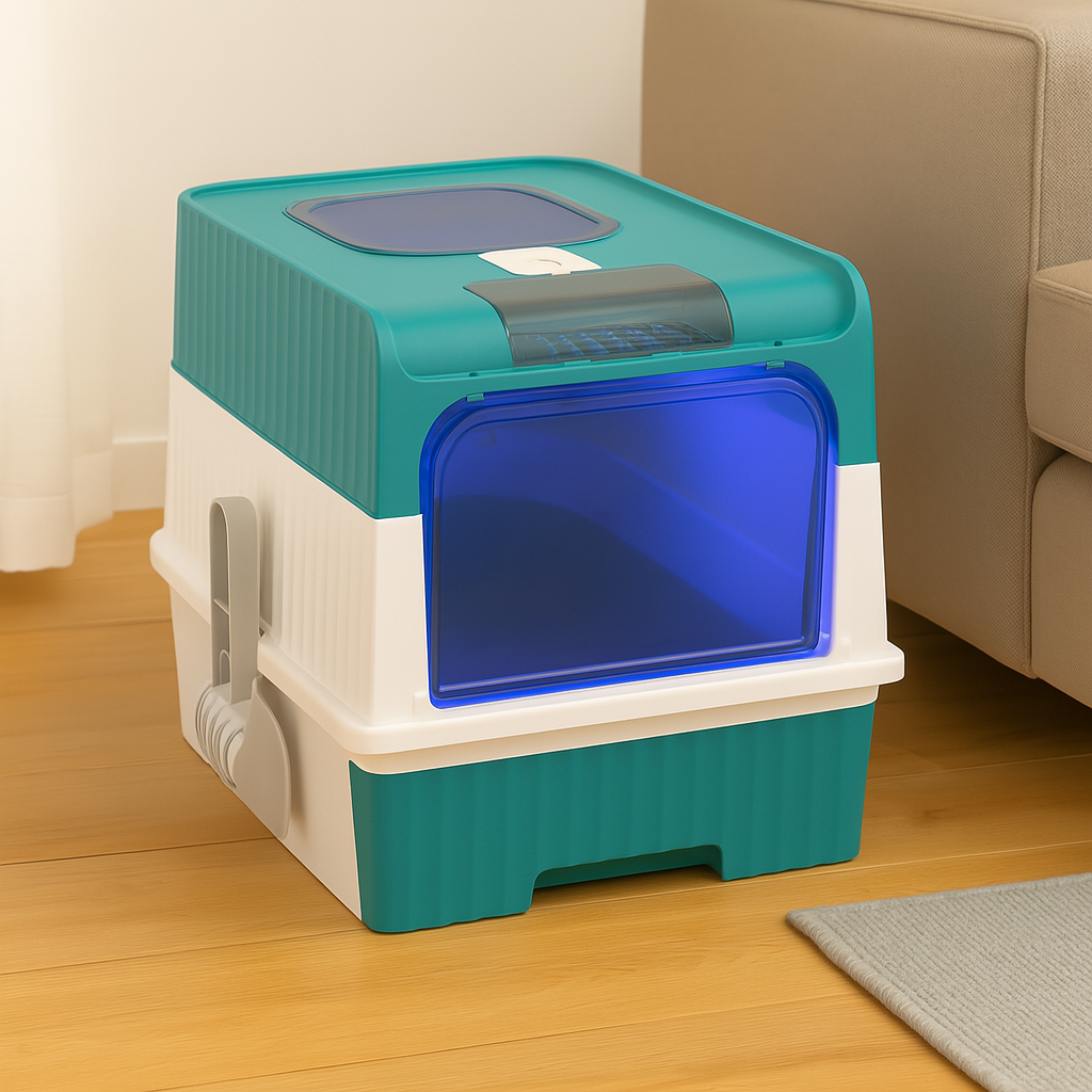Enclosed Cat Litter Box – Hooded Litter Tray with Scoop