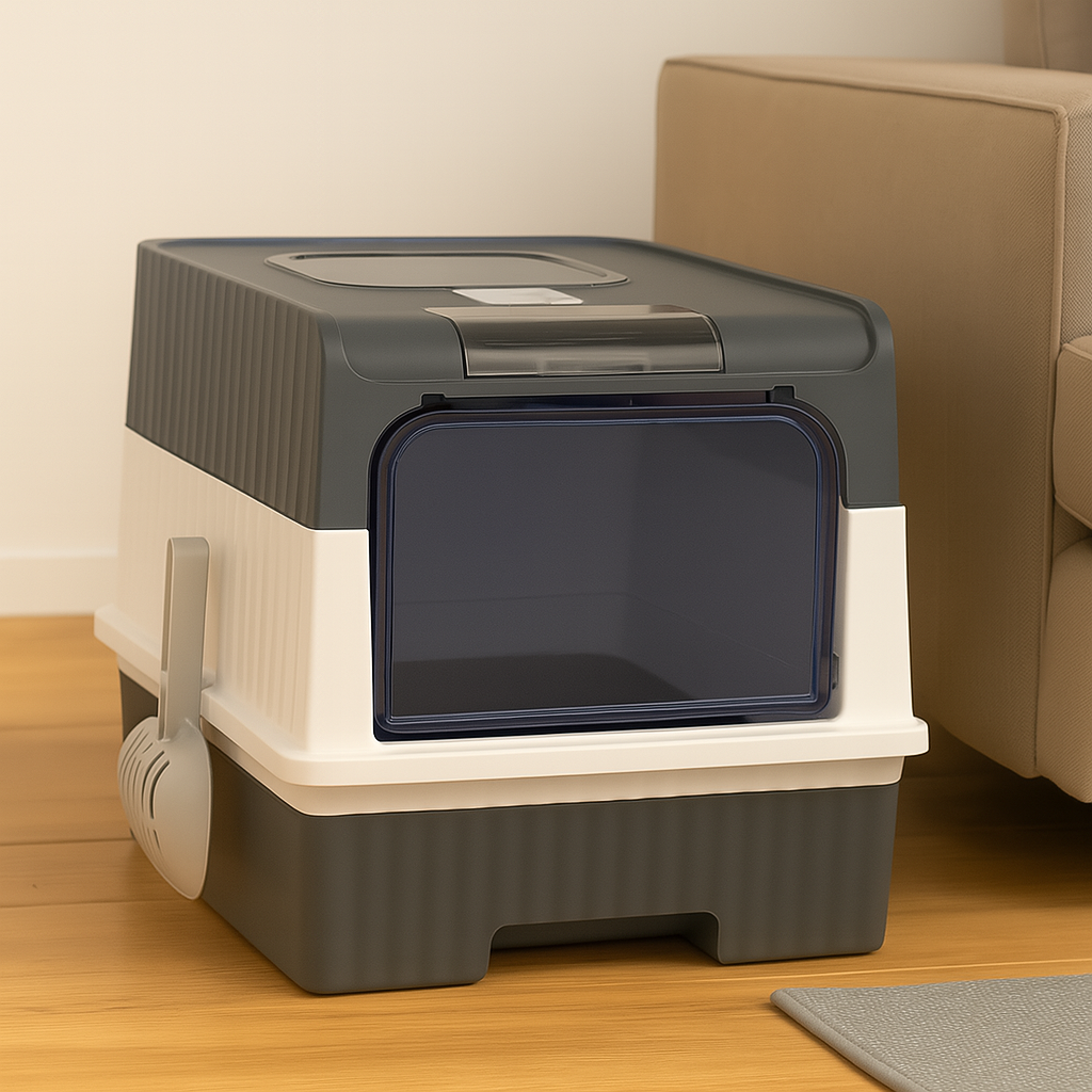 Enclosed Cat Litter Box – Hooded Litter Tray with Scoop