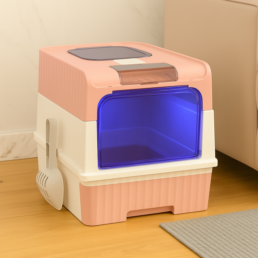 Enclosed Cat Litter Box – Hooded Litter Tray with Scoop