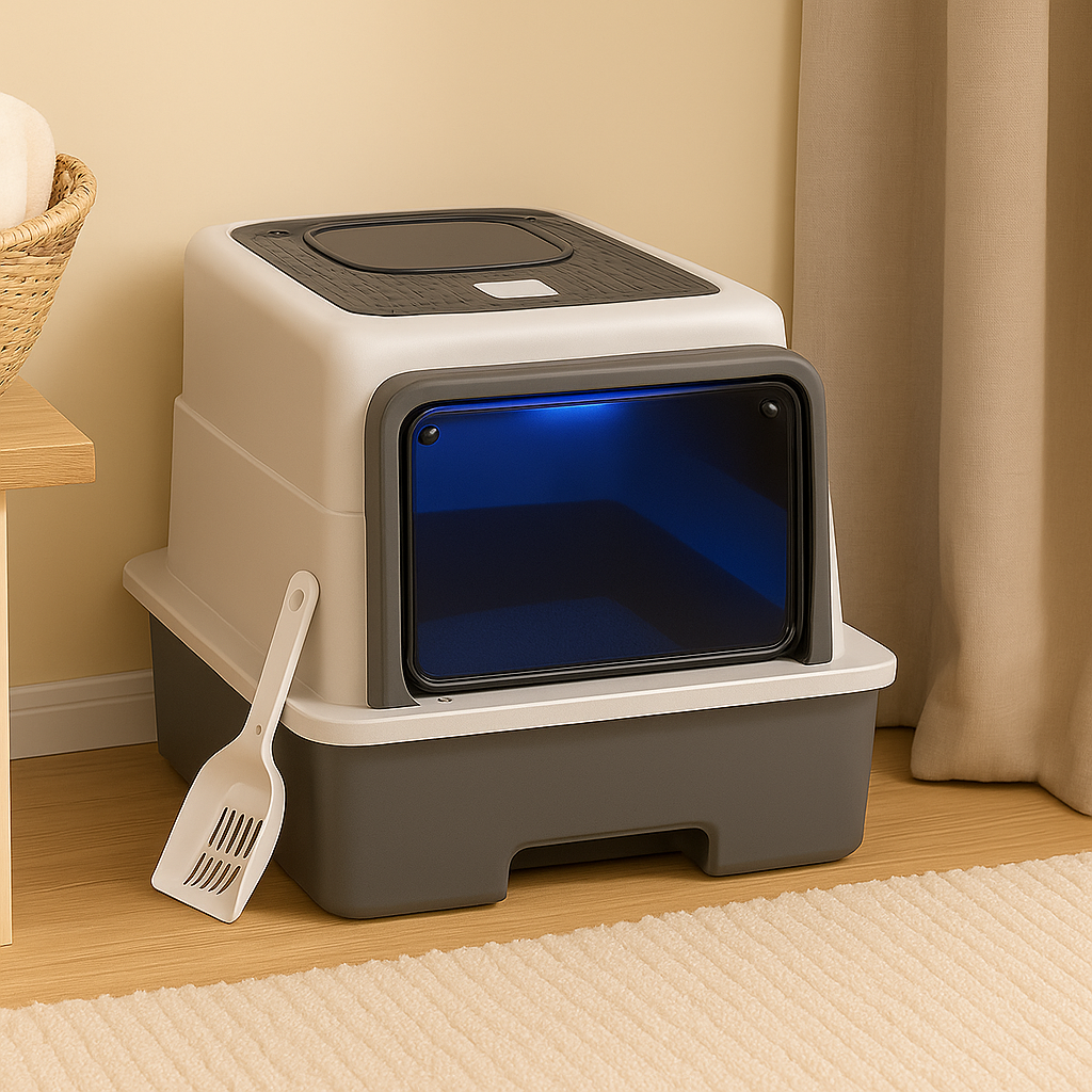 Enclosed Cat Litter Box – Hooded Litter Tray with Scoop