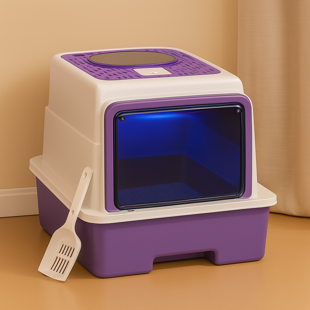Enclosed Cat Litter Box – Hooded Litter Tray with Scoop