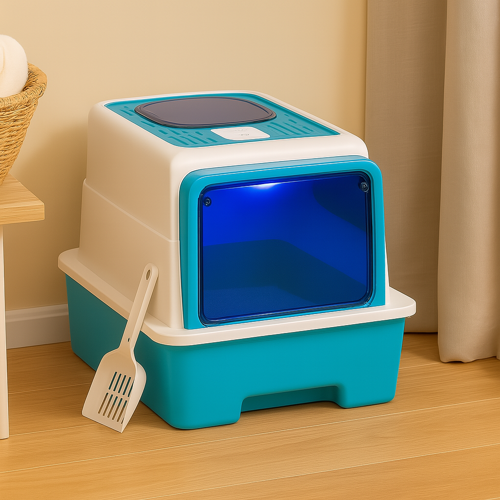 Enclosed Cat Litter Box – Hooded Litter Tray with Scoop