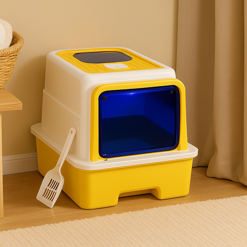 Enclosed Cat Litter Box – Hooded Litter Tray with Scoop