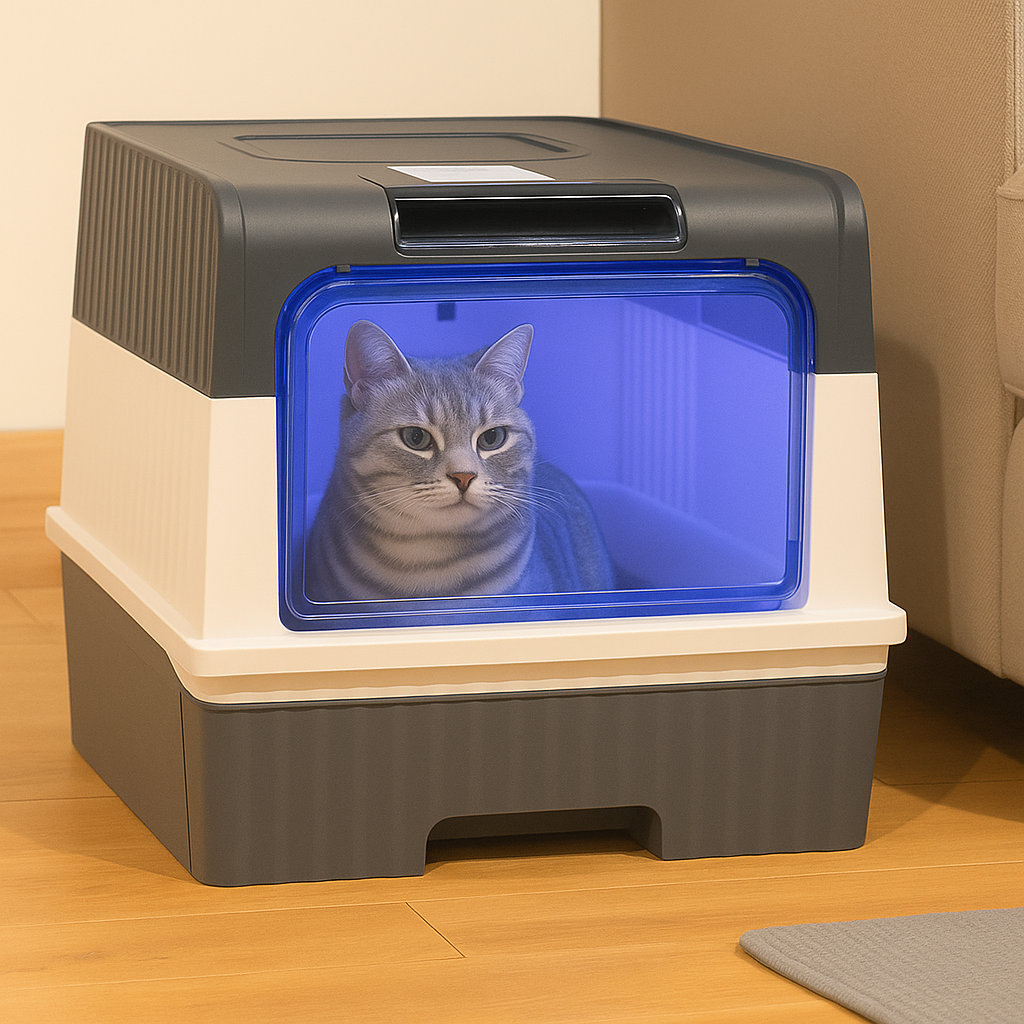 Enclosed Cat Litter Box – Hooded Litter Tray with Scoop