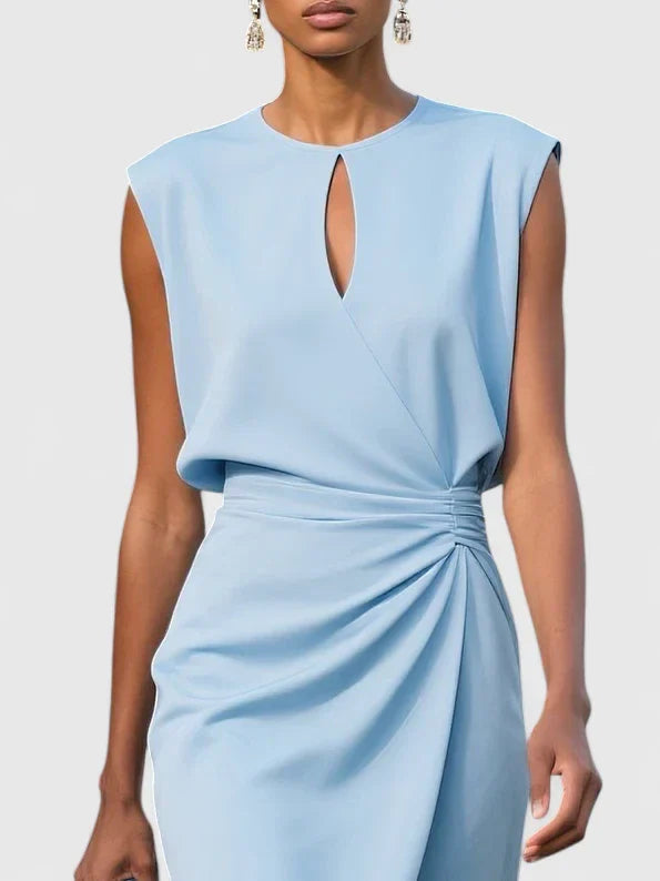 Claire | Elegant Ruched Midi Dress Women Sleeveless Summer Fitted 4
