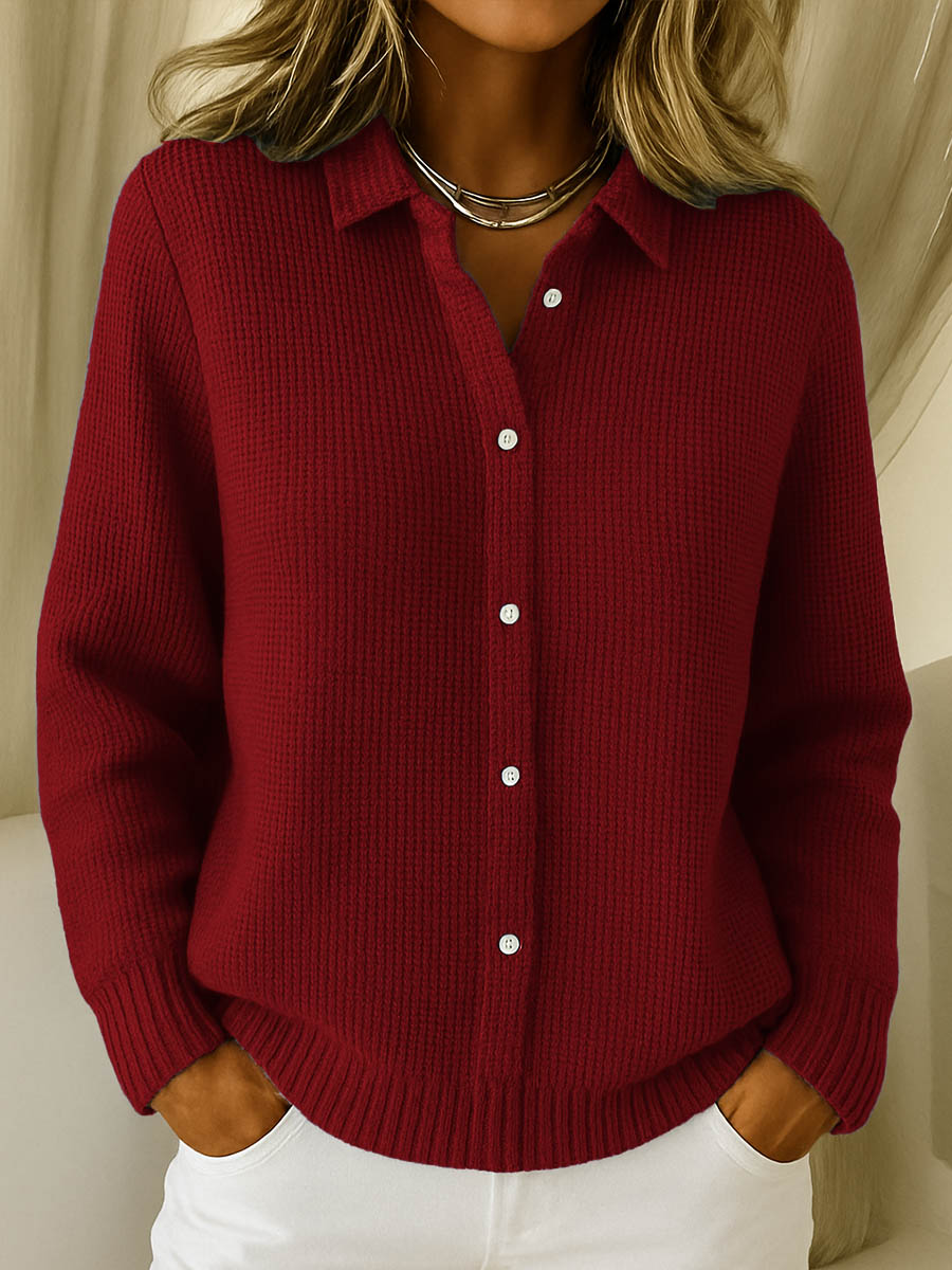 Dames Klassieke Cardigan met Kraag – Tijdloze Elegantie in Zachte Katoenmix 2