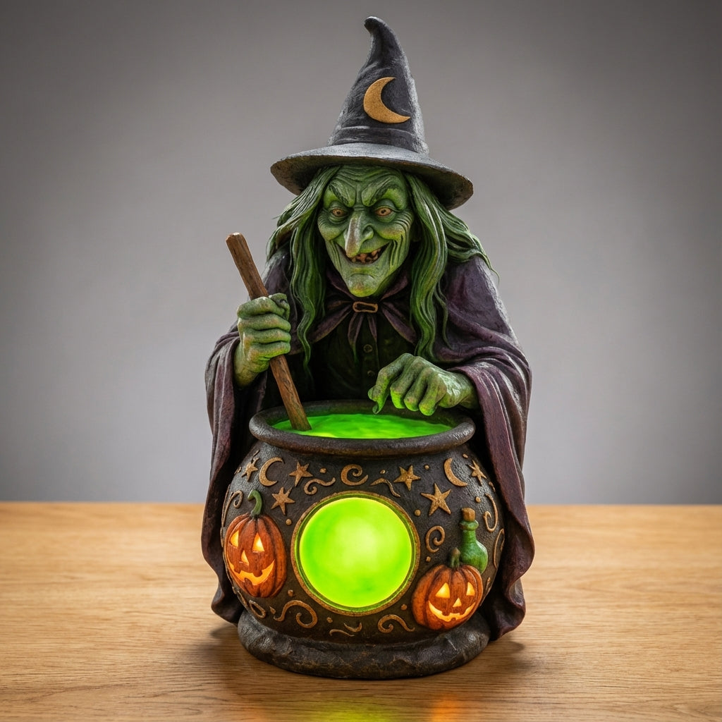 Decoratielamp Heks Ketel Halloween LED Neon Groen USB Resin 15cm Woonkamer Tafeldecoratie Sfeerverlichting Feest Cadeau | Sansoti 3