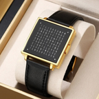 Digital Watch with LED Word Grid Display and Leather Strap for Men and Women 1