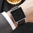 Digital Watch with LED Word Grid Display and Leather Strap for Men and Women 8