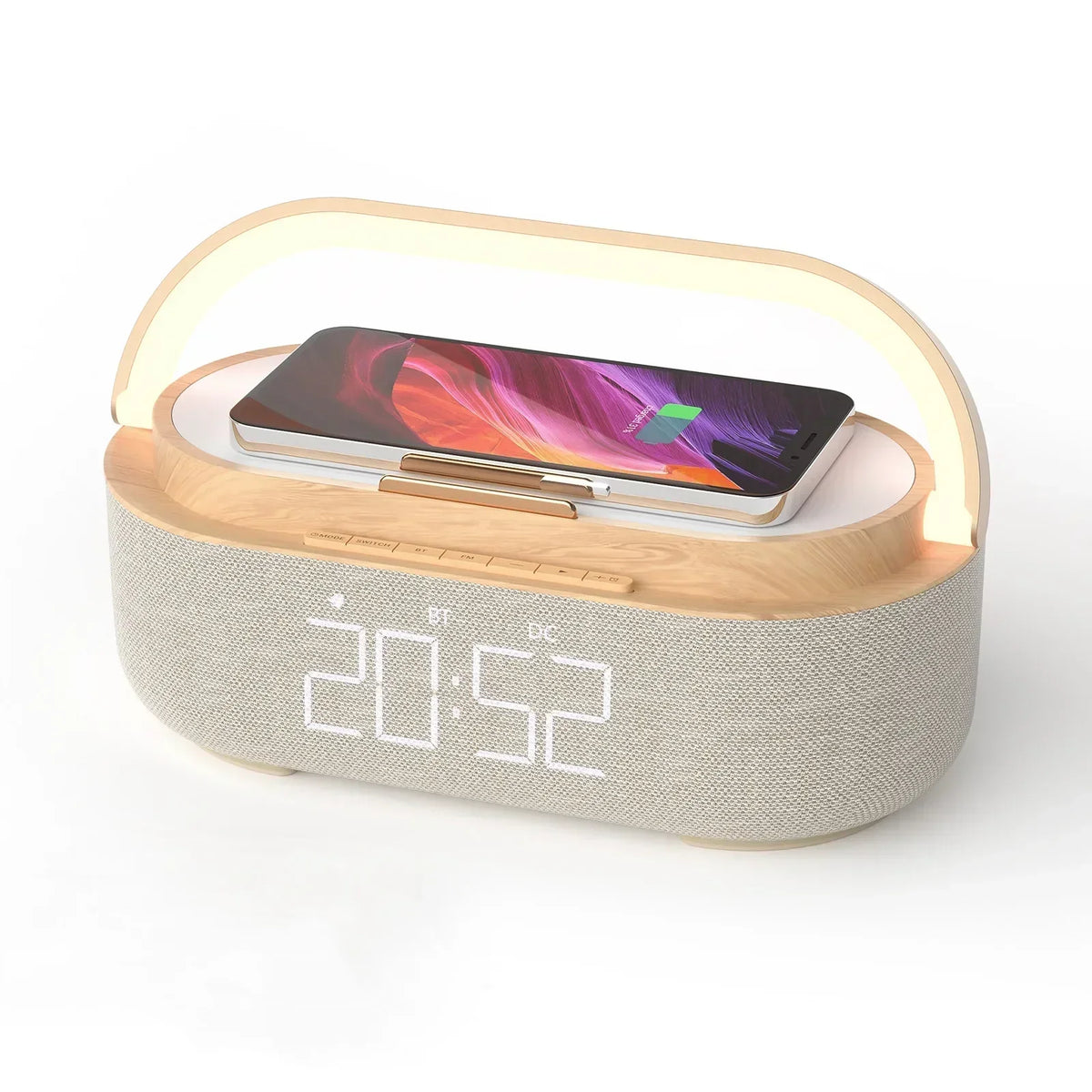 Wireless Charging Alarm Clock – Bluetooth Speaker with Night Light & Phone Stand
