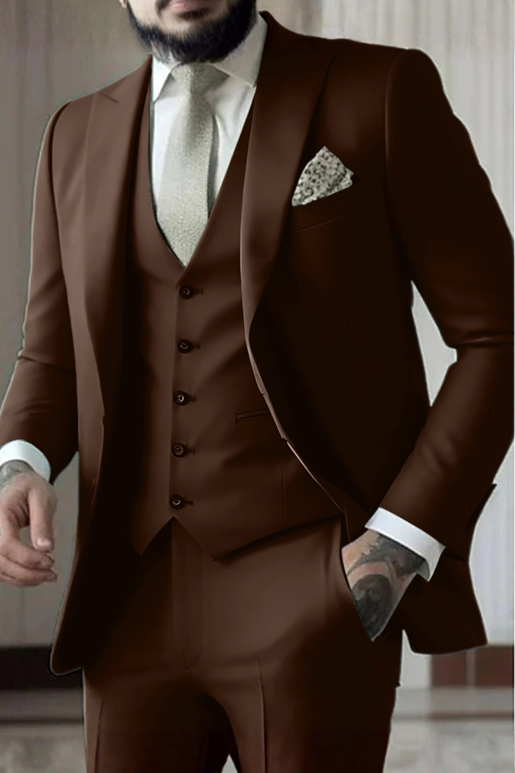 Driedelig Slim Fit Heren Pak met Reverskraag voor Bruiloften en Formele Gelegenheden 4