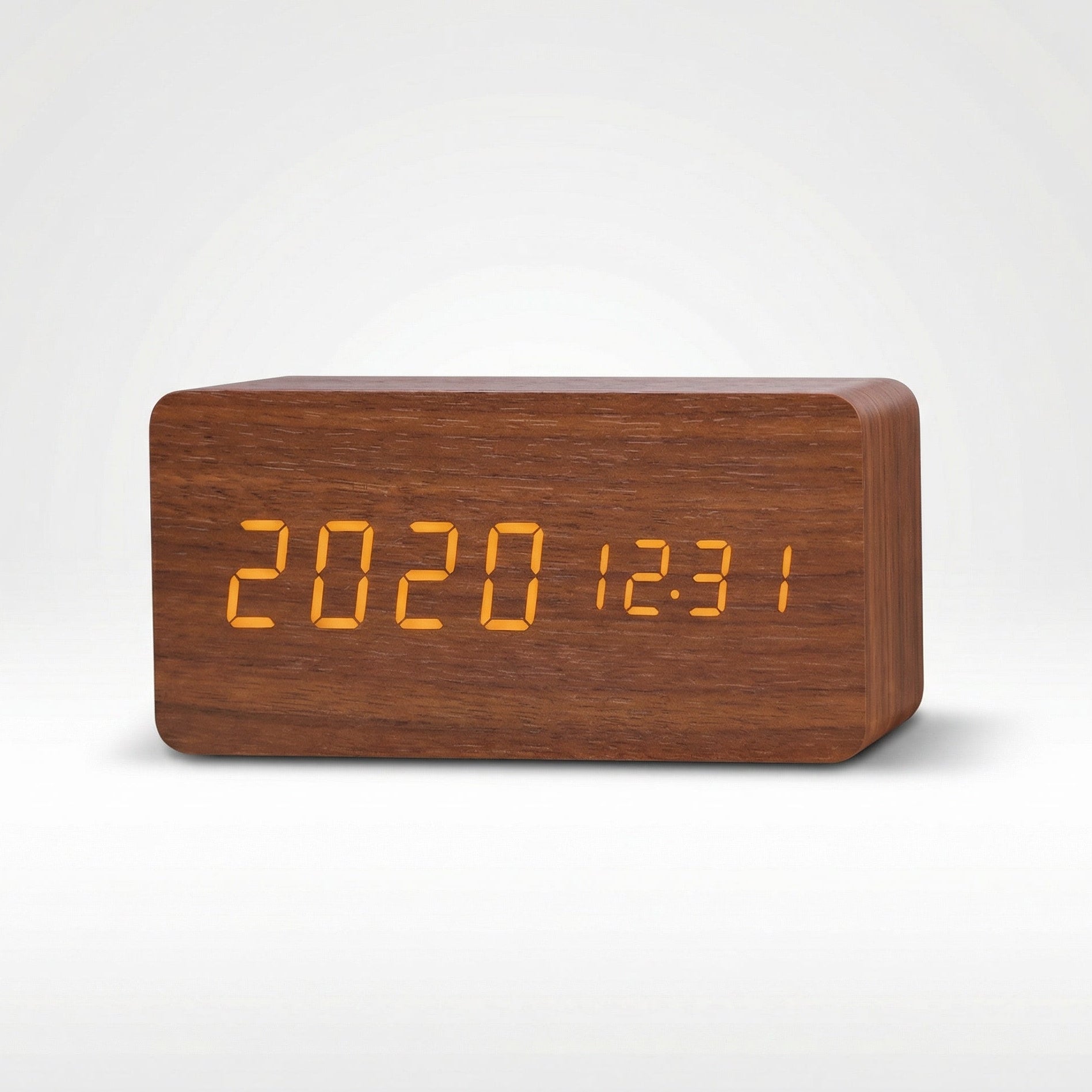 LED Wooden Alarm Clock | Voice Activation, Adjustable Brightness
