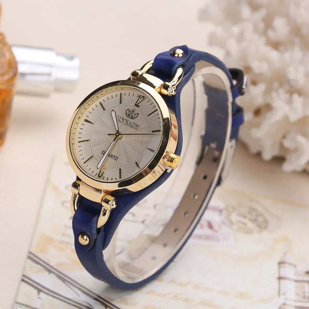 Elegant Quartz Watch with Gold-Plated Bezel and Vegan Leather Strap 1