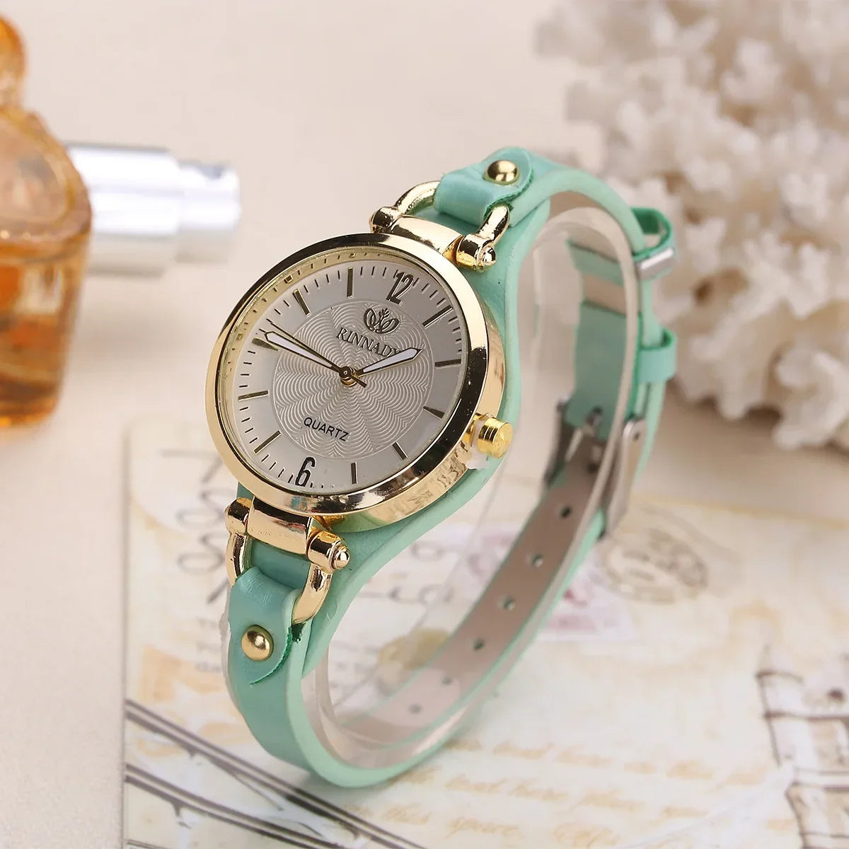 Elegant Quartz Watch with Gold-Plated Bezel and Vegan Leather Strap 3
