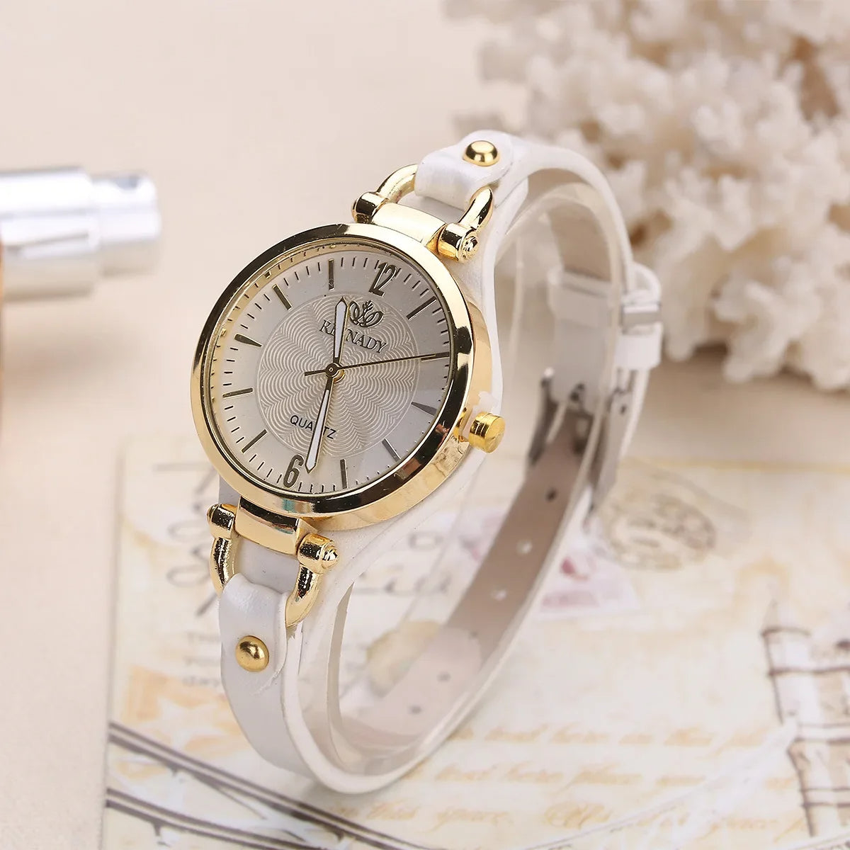 Elegant Quartz Watch with Gold-Plated Bezel and Vegan Leather Strap 4