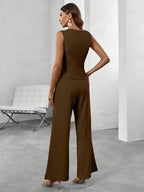 Elegante Mouwloze Blazer en Wijde Pijpen Broek Set 5