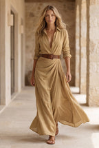 Elvira | Belted Lapel Maxi Dress 0