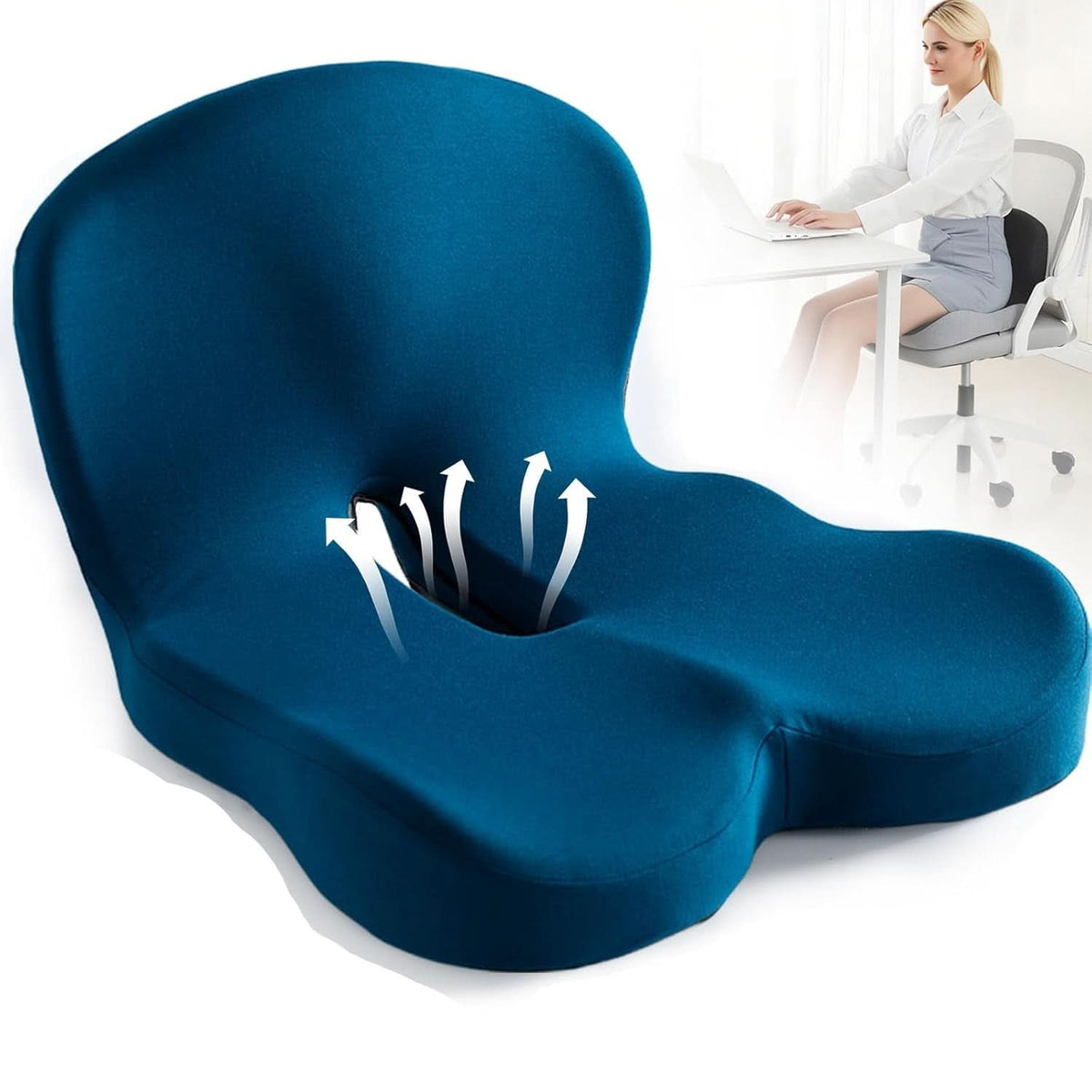 Ergonomic Seat Cushion – Memory Foam Comfort with Non-Slip Base & Washable Cover