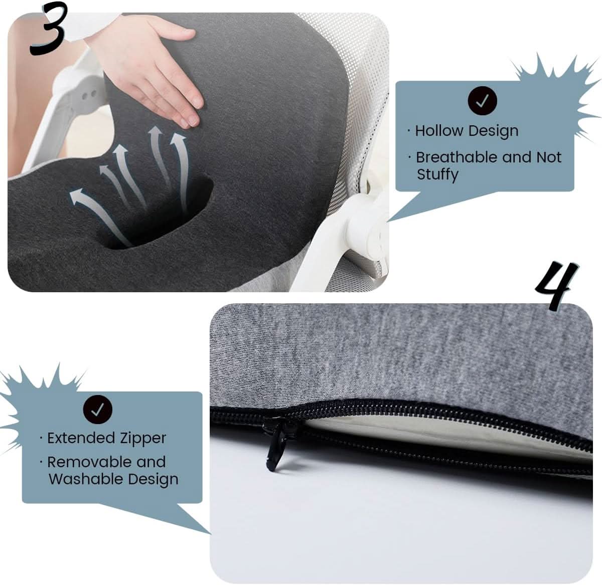 Ergonomic Seat Cushion – Memory Foam Comfort with Non-Slip Base & Washable Cover