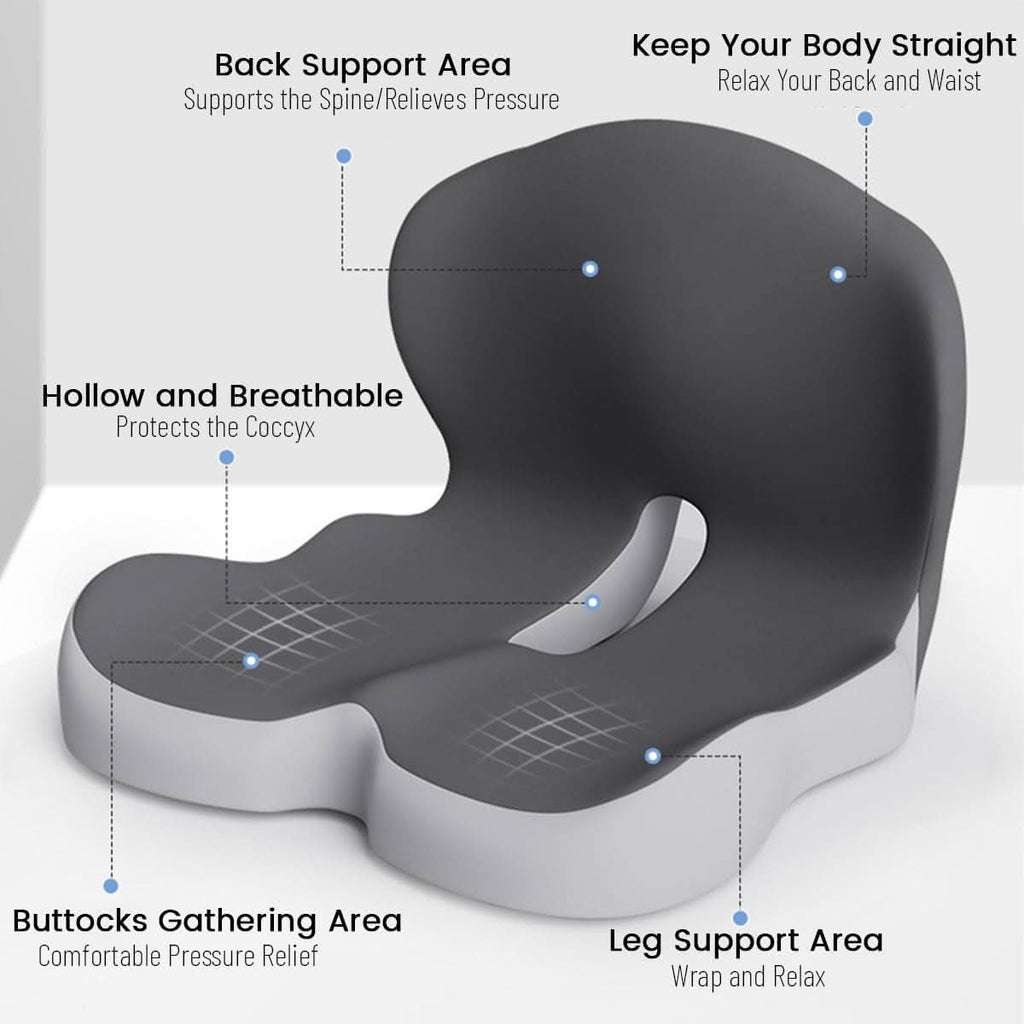 Ergonomic Seat Cushion – Memory Foam Comfort with Non-Slip Base & Washable Cover