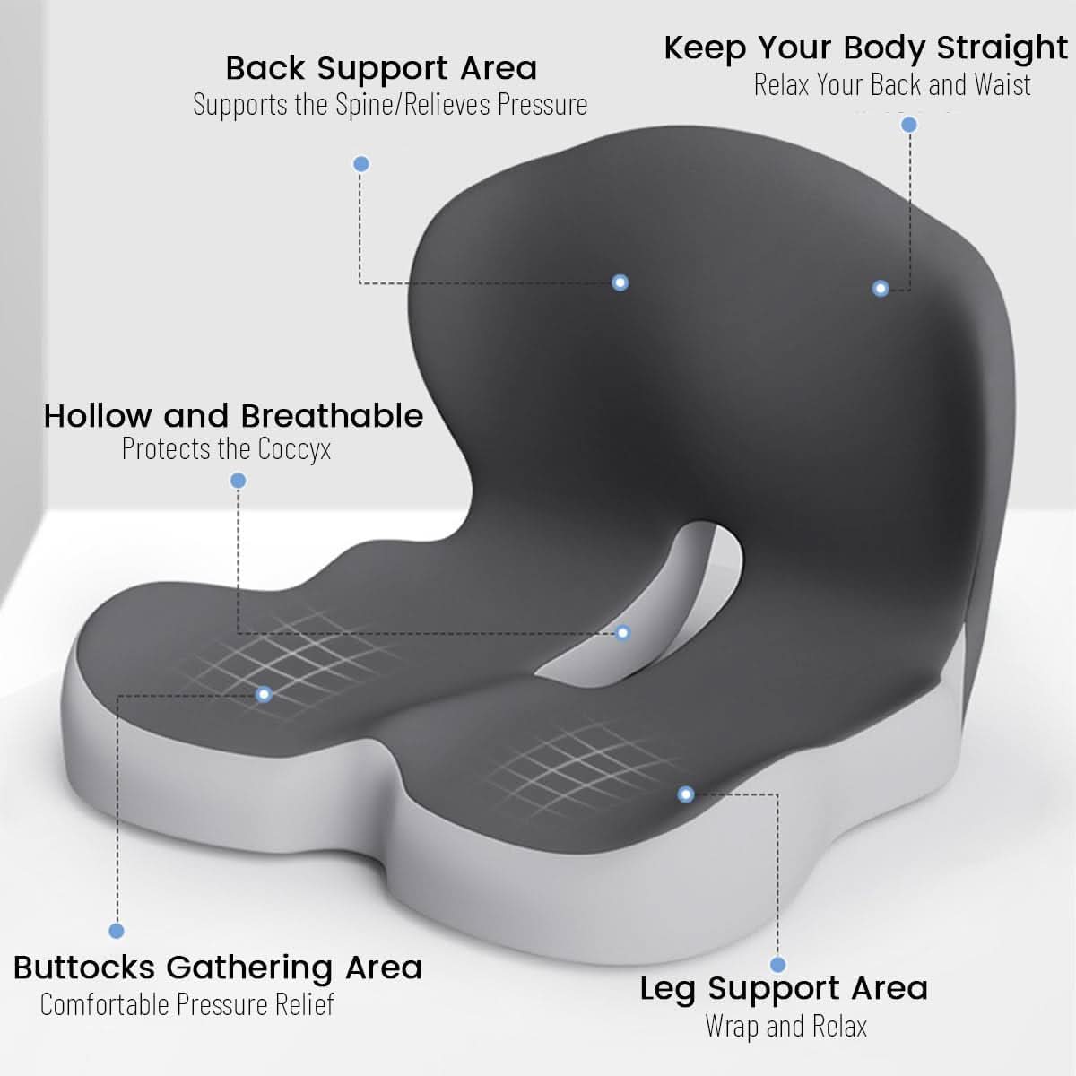 Ergonomic Seat Cushion – Memory Foam Comfort with Non-Slip Base & Washable Cover