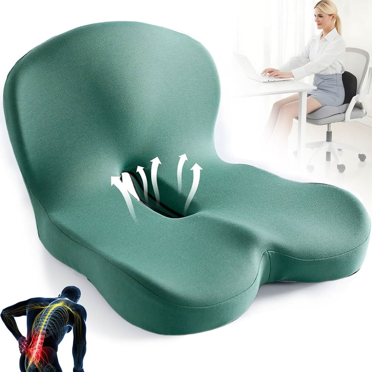 Ergonomic Seat Cushion – Memory Foam Comfort with Non-Slip Base & Washable Cover