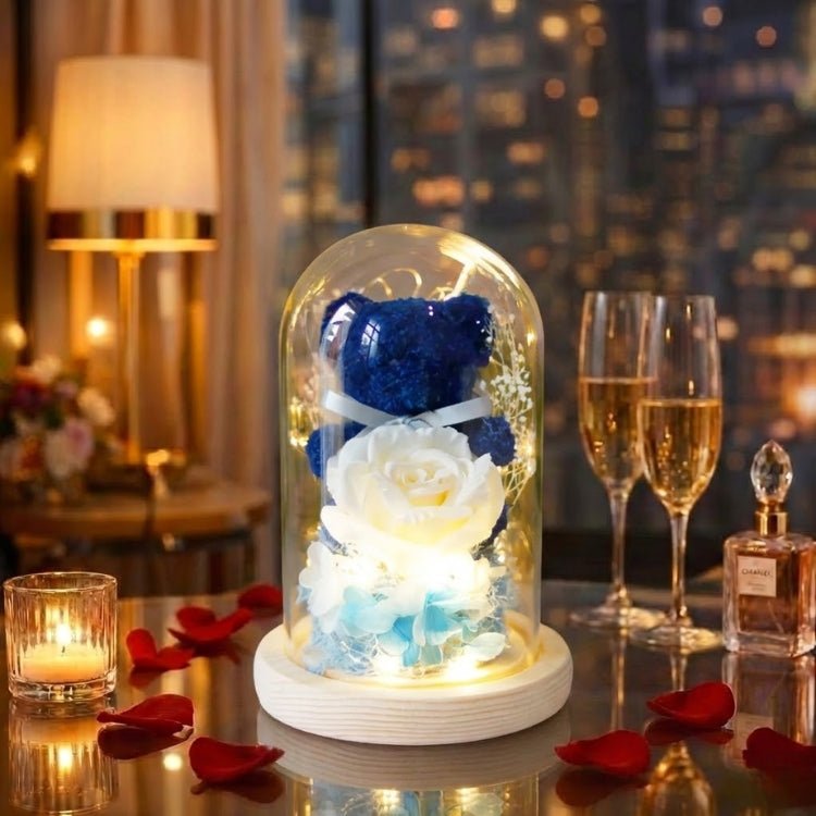 Eternal Rose Bear in Glass Dome with Lights - Romantic Anniversary Gift for Her, Preserved Red Forever Rose, Enchanted Teddy Bear Lamp Gift by Kouvr 4