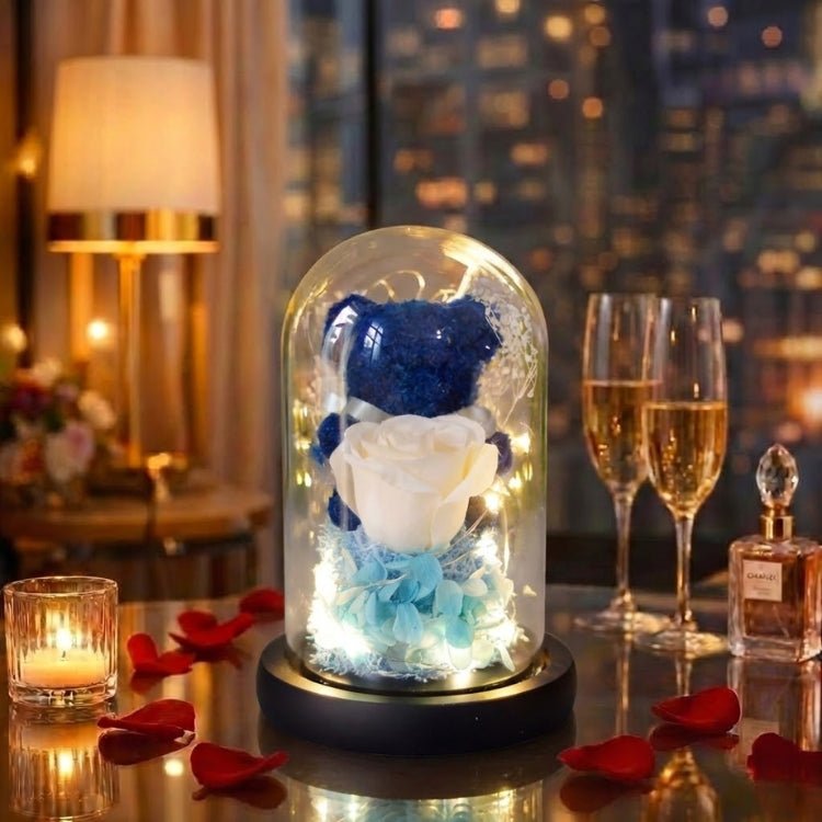 Eternal Rose Bear in Glass Dome with Lights - Romantic Anniversary Gift for Her, Preserved Red Forever Rose, Enchanted Teddy Bear Lamp Gift by Kouvr 5