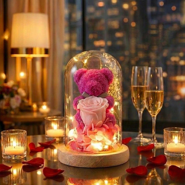 Eternal Rose Bear in Glass Dome with Lights - Romantic Anniversary Gift for Her, Preserved Red Forever Rose, Enchanted Teddy Bear Lamp Gift by Kouvr 6