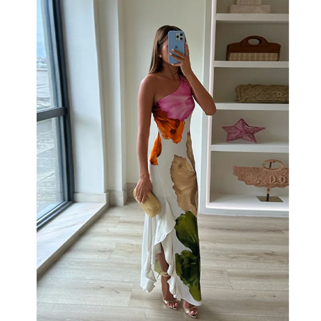 Fashion Modern Blossom One-Shoulder Maxi Dress for Women 3