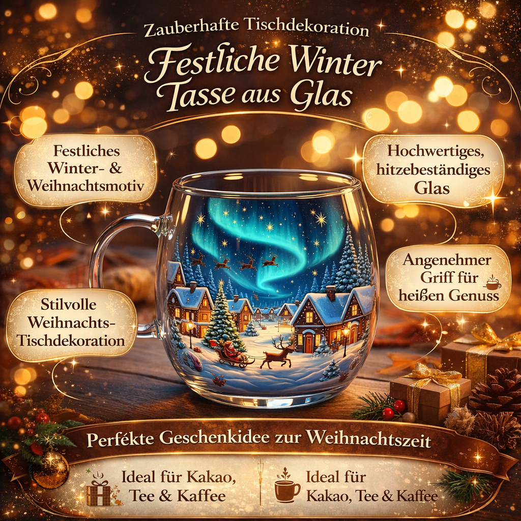 Feestelijk Glazen Kerstbeker met Wintermotief voor Warme Dranken | Sansoti 3