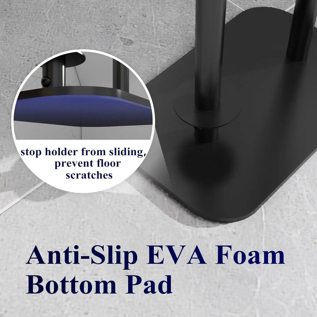 Free-Standing Toilet Paper Holder with Shelf | Rustproof Metal Bathroom Organizer, Black 5