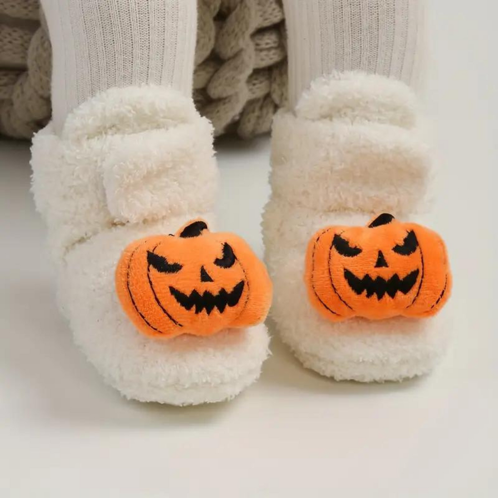FrightFeet Kinder Sloffen Halloween – Warme Fleece Slofjes met Pompoen & Spinnen voor Herfst & Winter 0