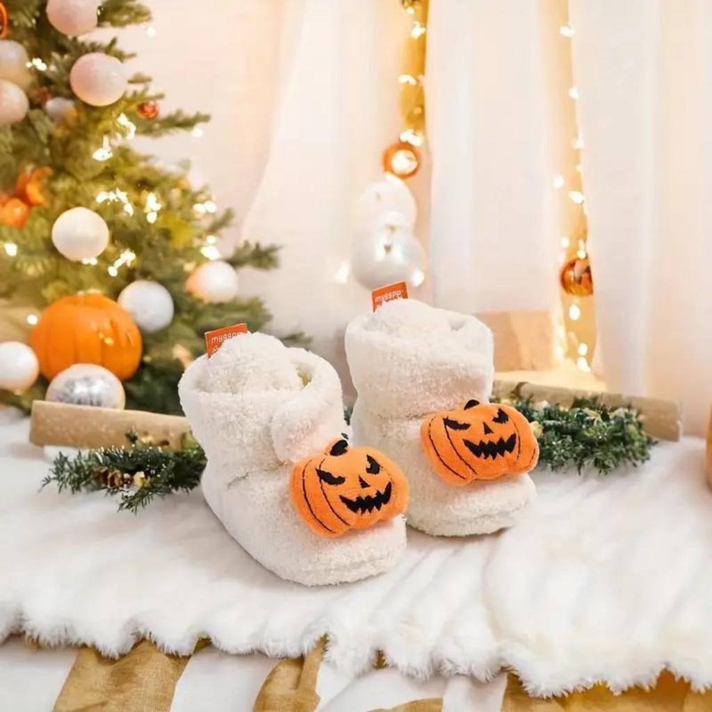 FrightFeet Kinder Sloffen Halloween – Warme Fleece Slofjes met Pompoen & Spinnen voor Herfst & Winter 3