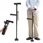 Folding Walking Cane – Adjustable Walking Stick with LED Light & Quad Base