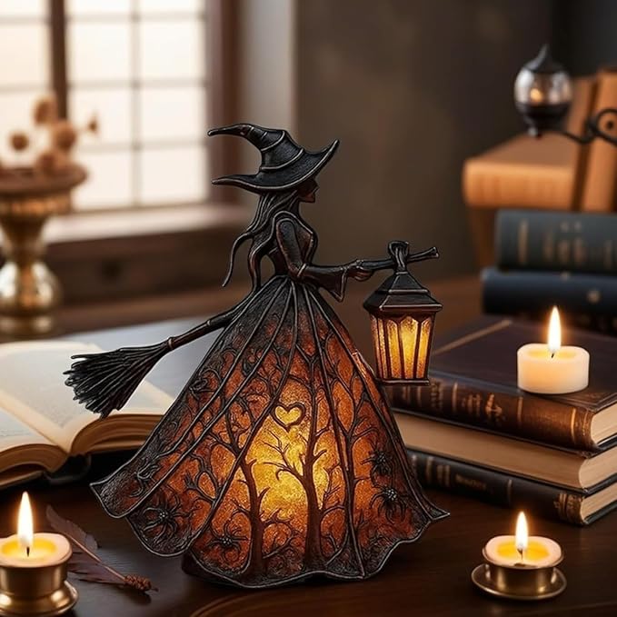 Halloween Decoratieve Lantaarn 30cm Gotisch LED Lamp Zwart Oranje Heksenlamp voor Feest Veranda Tafel Decoratie Mystieke Sfeer | Sansoti 5